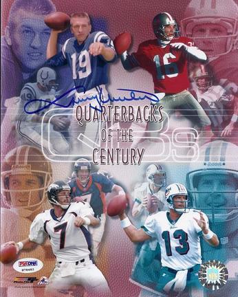 Johnny Unitas Autographed Baltimore Colts 8" x 10" Photograph (with Dan Marino, Joe Montana, and John Elway) (