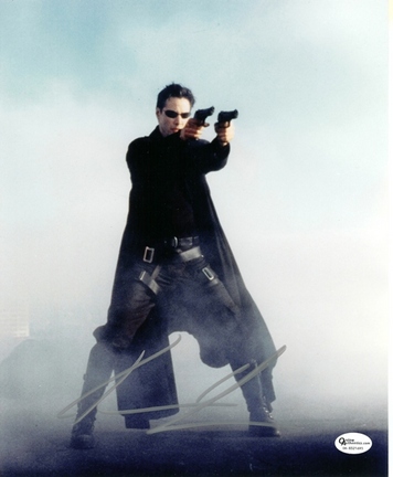 Keanu Reeves "Matrix" with Guns Autographed 8" x 10" Photograph (Unframed)