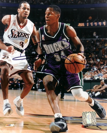 Ray Allen "With Ball" Autographed Milwaukee Bucks 8" x 10" Photograph (Unframed)