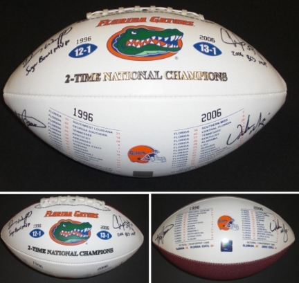 Steve Spurrier, Danny Wuerffel, Urban Meyer and Chris Leak 4x Autographed Florida Gators Full Size 2X Champs Football