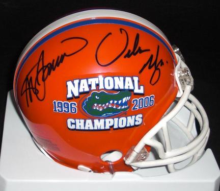 Steve Spurrier and Urban Meyer Dual Autographed Florida Gators 2x National Championship Logo Mini Helmet