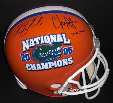 Tim Tebow and Chris Leak Autographed Florida Gators 2006 National Championship Replica Full Size Helmet with "2006 