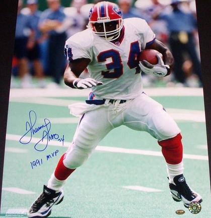 Thurman Thomas Autographed Buffalo Bills 16" x 20" Photograph with "1991 MVP" Inscription (Unframed)