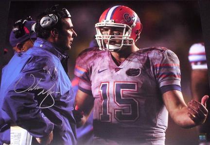 Urban Meyer Autographed Florida Gators 16" x 20" Photograph vs FSU with Tim Tebow (Unframed)