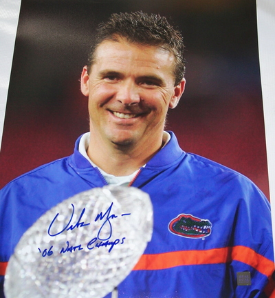 Urban Meyer Autographed "National Championship Trophy" 16" x 20" Photograph with "06 NAT CHAMPS