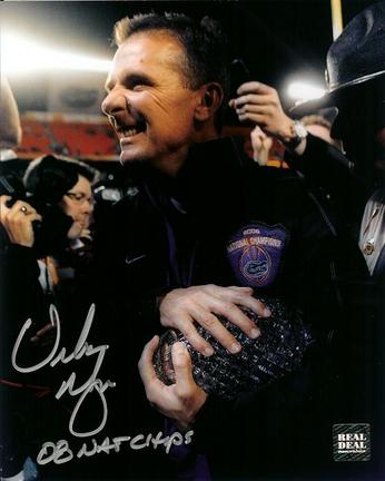 Urban Meyer Autographed Florida Gators 2008 National Championship 8" x 10" "Trophy" Photograph with 