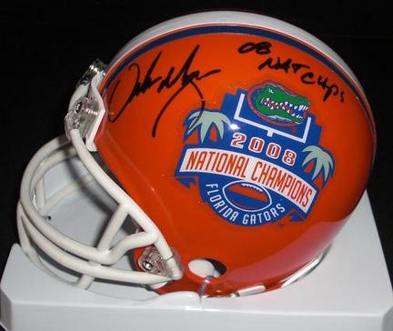 Urban Meyer Autographed Florida Gators 2008 Championship Logo Mini Helmet with "O8 NAT CHAMPS" inscription