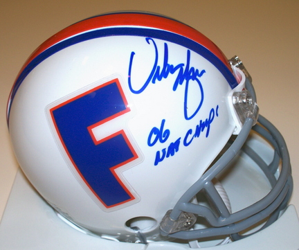 Urban Meyer Autographed Florida Gators Throwback Mini Helmet with "06 NATL CHAMPS" inscription