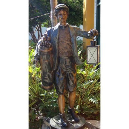 Golf Caddy with Lantern Bronze Garden Statue - Approx. 65" High