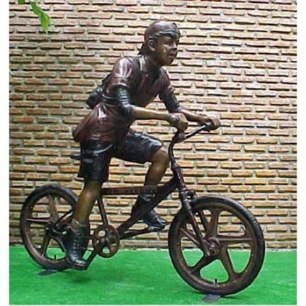 Boy Riding Bike Bronze Garden Statue - Approx. 21" High
