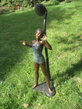 Splash Pad-Girl Fountain Bronze Garden Statue - Approx. 21" High