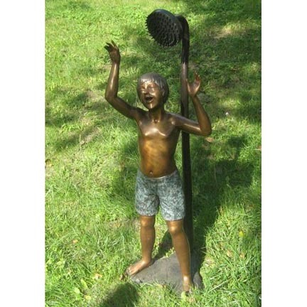 Splash Pad-Boy Fountain Bronze Garden Statue- Approx. 21" High