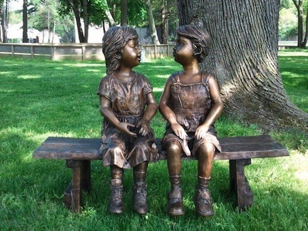 Companions Together on Bench Reading Book Bronze Garden Statue - Approx. 33" High