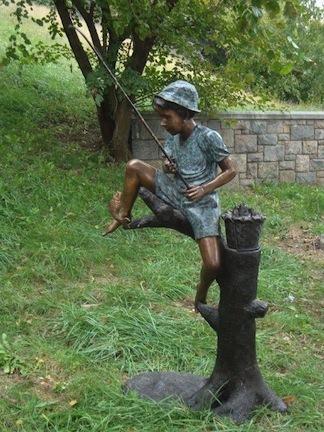 Catch of the Day (Boy Fishing on Tree) Fountain Bronze Garden Statue - Approx. 34" High