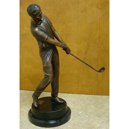 Following Through (Tabletop Golfer) Bronze Garden Statue - Approx. 18" High