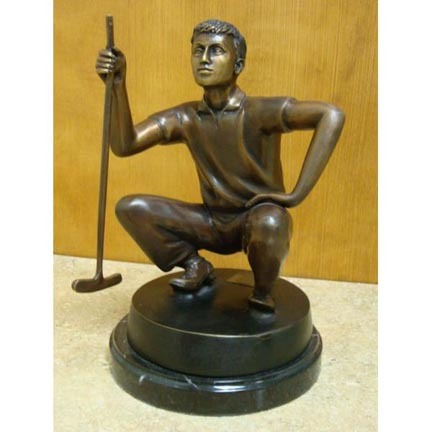 Putting Contemplation (Tabletop Golfer) Bronze Garden Statue - Approx. 8" High