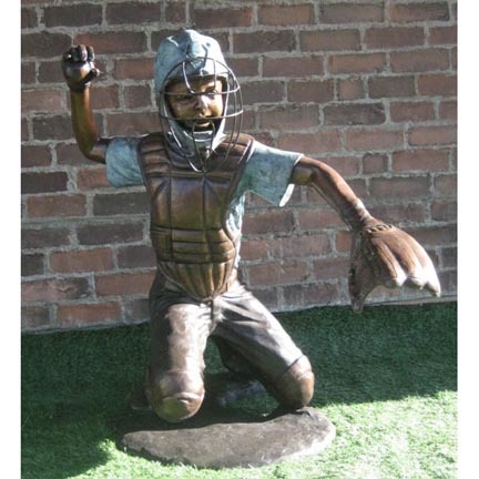 Baseball Catcher Bronze Garden Statue - Approx. 4' High