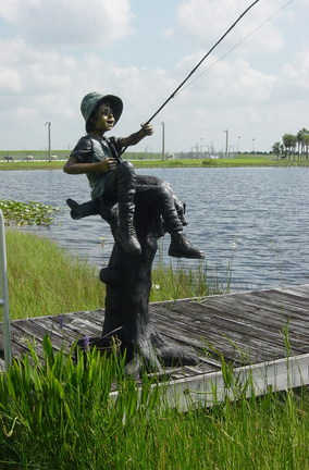 Fresh Catch (Boy Fishing) Bronze Garden Statue - 70" High