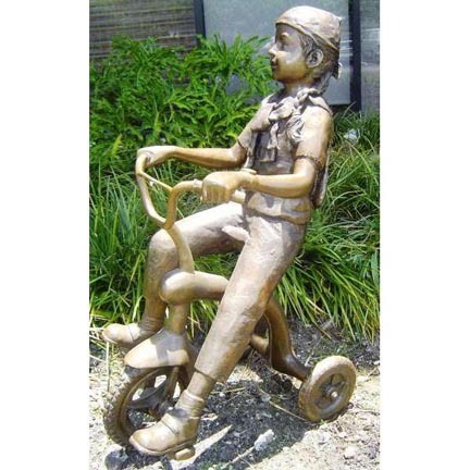 Girl Riding Tricycle Bronze Garden Statue - Approx. 47" High