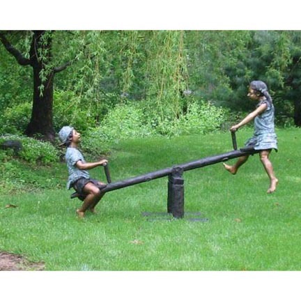 Seesaw Kids Bronze Garden Statue - Approx. 58" High