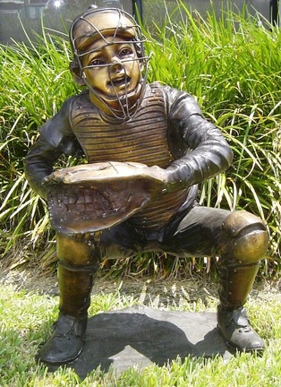 Baseballl Catcher Bronze Garden Statue - Approx. 33" High