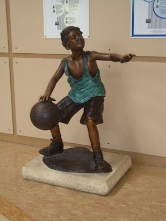 Hoop Dreams Boy Playing Basketball Bronze Garden Statue - 47" High