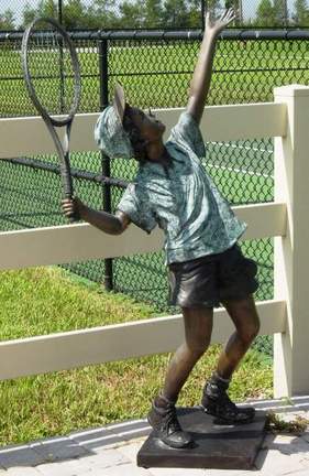Boy Tennis Ace Bronze Garden Statue - 62" High