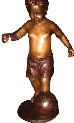 Little Boy Playing Soccer Bronze Garden Statue - Approx. 36" High