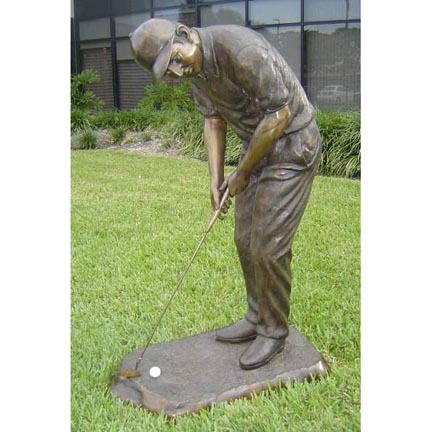 Male Golfer Putting Bronze Garden Statue - Approx. 5' High