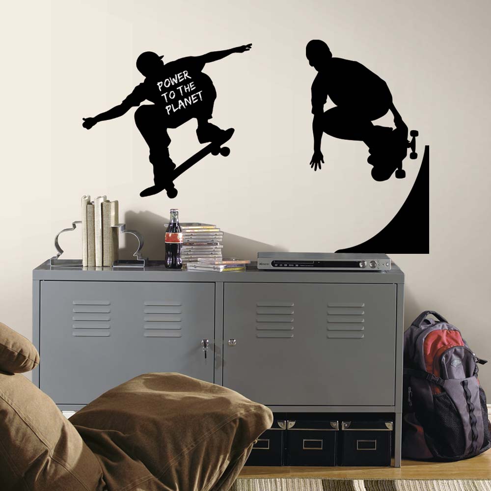 Skaters Chalkboard Peel and Stick Applique / Wall Decal Set
