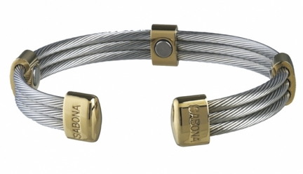 Trio Cable Stainlests Steel / Gold Magnetic Bracelet from Sabona