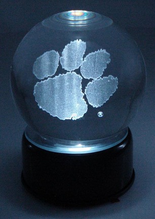 Clemson Tigers Logo Laser Etched Crystal Ball