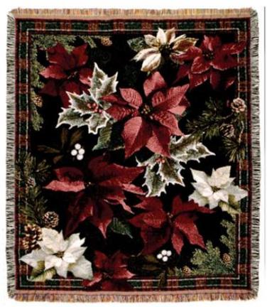 Poinsettia N' Plaid 50" x 60" Holiday Tapestry Throw Blanket From Simply Home