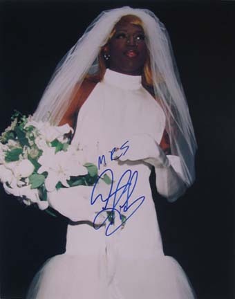 Dennis Rodman Autographed "Wedding Dress" 16" x 20" Photograph - Signed "Mrs. Dennis Rodman&quo