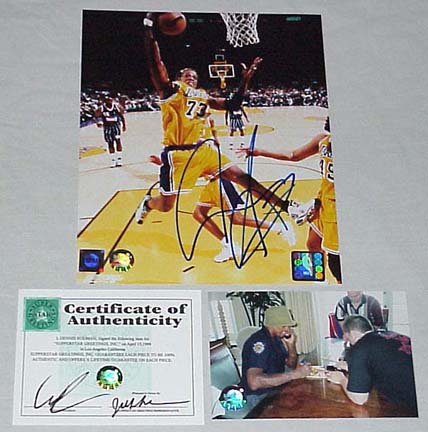 Dennis Rodman Autographed Los Angeles Lakers "Rebounding vs. Houston Rockets" 8" x 10" Photograph (U