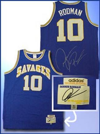 Dennis Rodman Autographed Southeastern Oklahoma Savages Authentic Blue Basketball Jersey