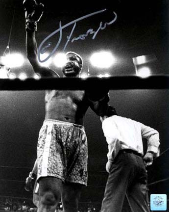 Joe Frazier Autographed "Arm Raised" 16" x 20" Black & White Photograph with Muhammad Ali (Unfra