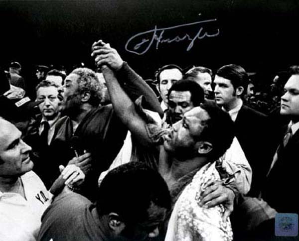 Joe Frazier Autographed "Victory Crowd" 16" x 20" Black & White Photograph with Muhammad Ali (Un