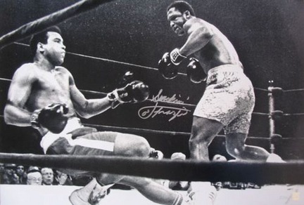 Joe Frazier Autographed "vs. Muhammad Ali: Fight Of The Century Knockdown" Limited Edition Black and White 20&