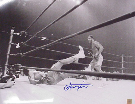 Joe Frazier Autographed "vs. Muhammad Ali: Fight Of The Century Knockdown II" Black and White 30" x 40&qu