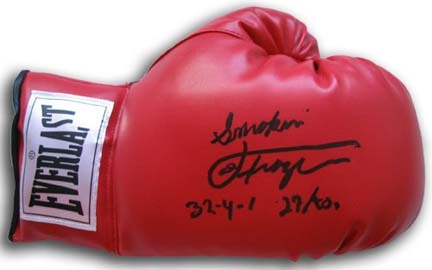 Joe Frazier Autographed Everlast Boxing Glove with Inscription of Smokin Joe Frazier 32-4-1-27 KO