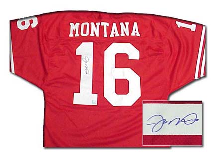 Joe Montana Autographed Authentic Red San Francisco 49ers Throwback Jersey
