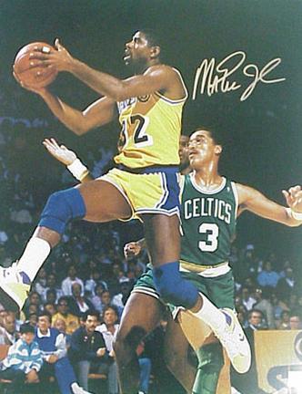 Magic Johnson Autographed "Layup vs. Boston Celtics" 16" x 20" Photograph (Unframed)