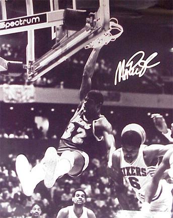 Magic Johnson Autographed "Dunking Over Julius Erving" Black and White 16" x 20" Photograph (Unframe