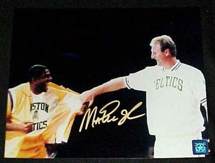 Magic Johnson Autographed "Bird Retirement Night" 8" x 10" Photograph (Unframed)