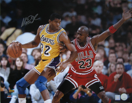 Magic Johnson Autographed "vs. Michael Jordan 2" 8" x 10" Photograph (Unframed)