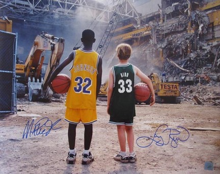 Magic Johnson and Larry Bird Dual Autographed "Children at the Boston Garden" 16" x 20" Photograph (
