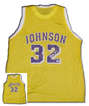 Magic Johnson Autographed Los Angeles Lakers Gold Replica Basketball Jersey