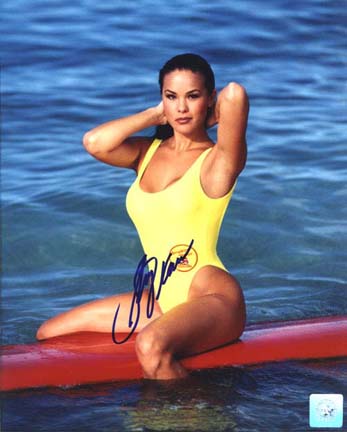 Stacy Kamano Autographed "Baywatch Posing on Surfboard" 8" x 10" Color Photograph  (Unframed)