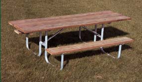 8' Wheelchair Accessible Durable All Welded Picnic Table With Top of Redwood Stained Pine Planks